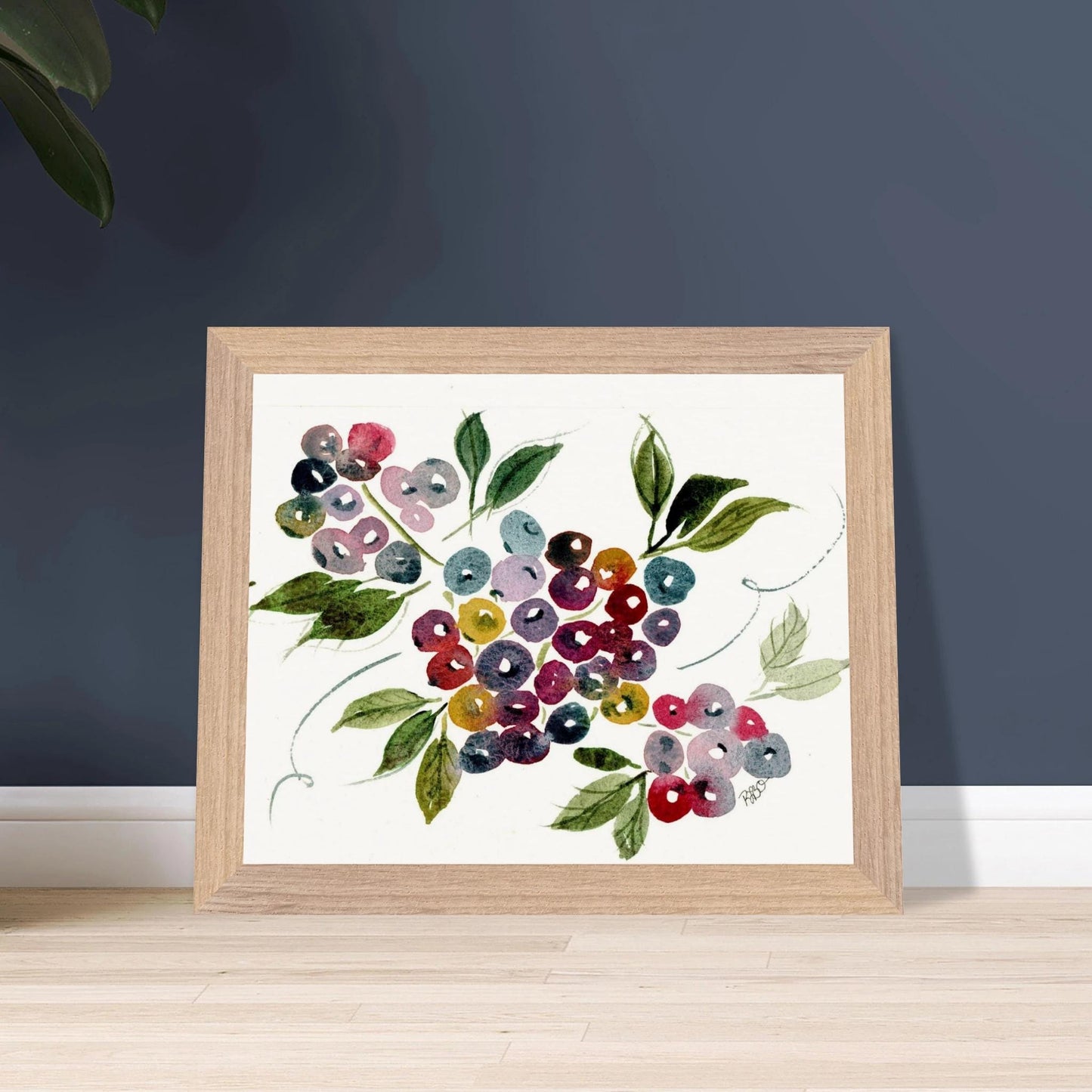 Maine Blueberries - Wooden Framed Poster with Museum - Quality Matte Paper 8x10″ - The Watercolor Nest