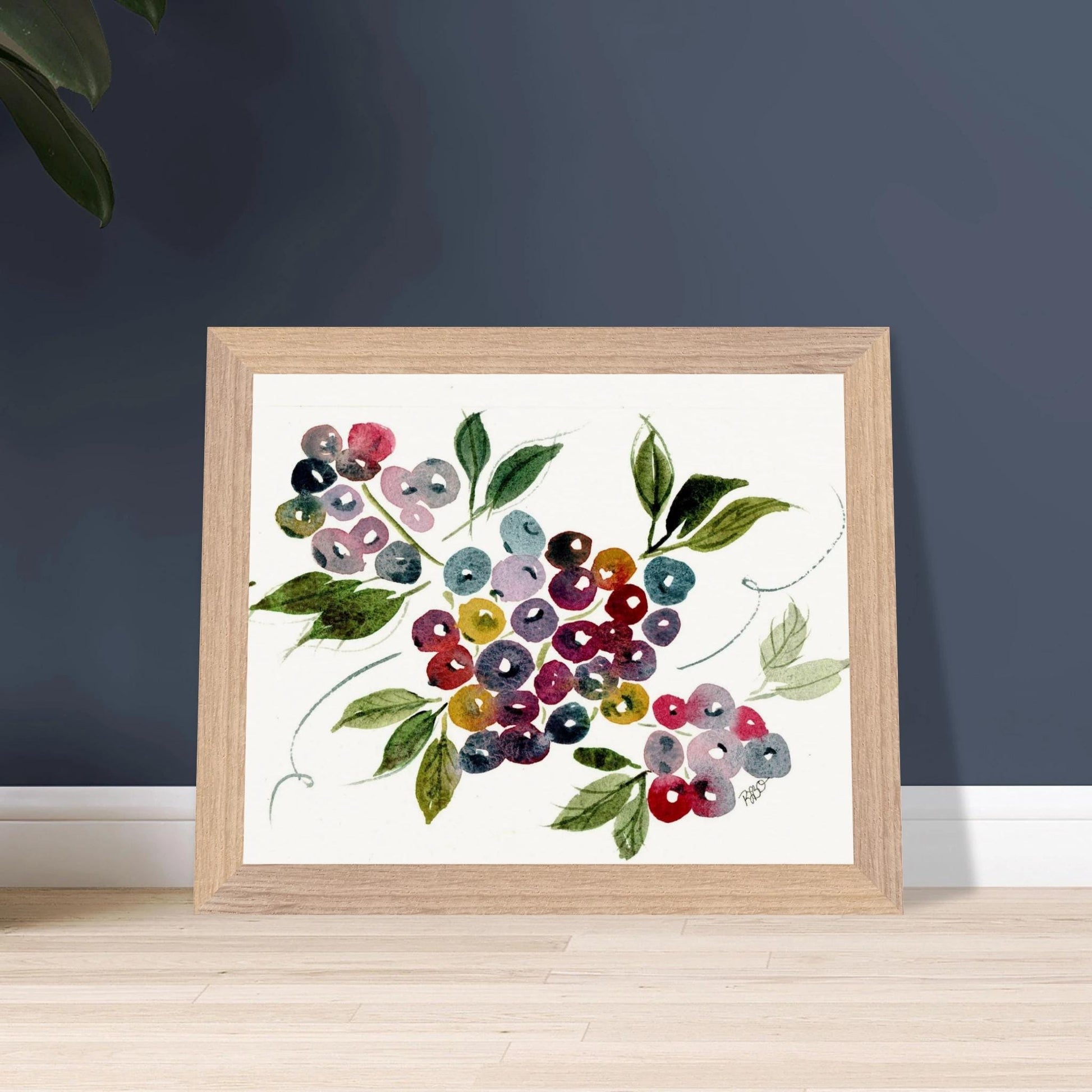 Maine Blueberries - Wooden Framed Poster with Museum - Quality Matte Paper 8x10″ - The Watercolor Nest