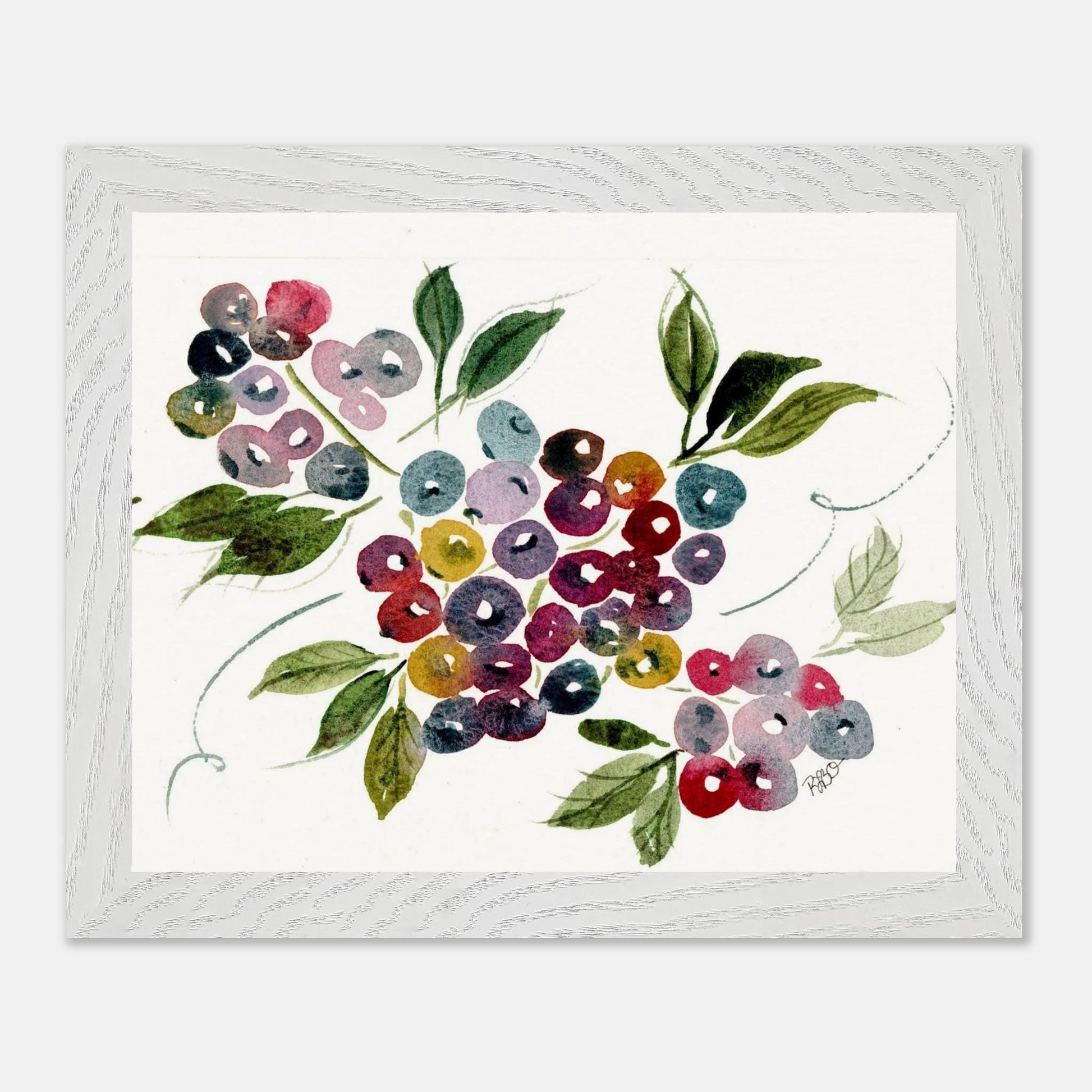Maine Blueberries - Wooden Framed Poster with Museum - Quality Matte Paper 8x10″ - The Watercolor Nest