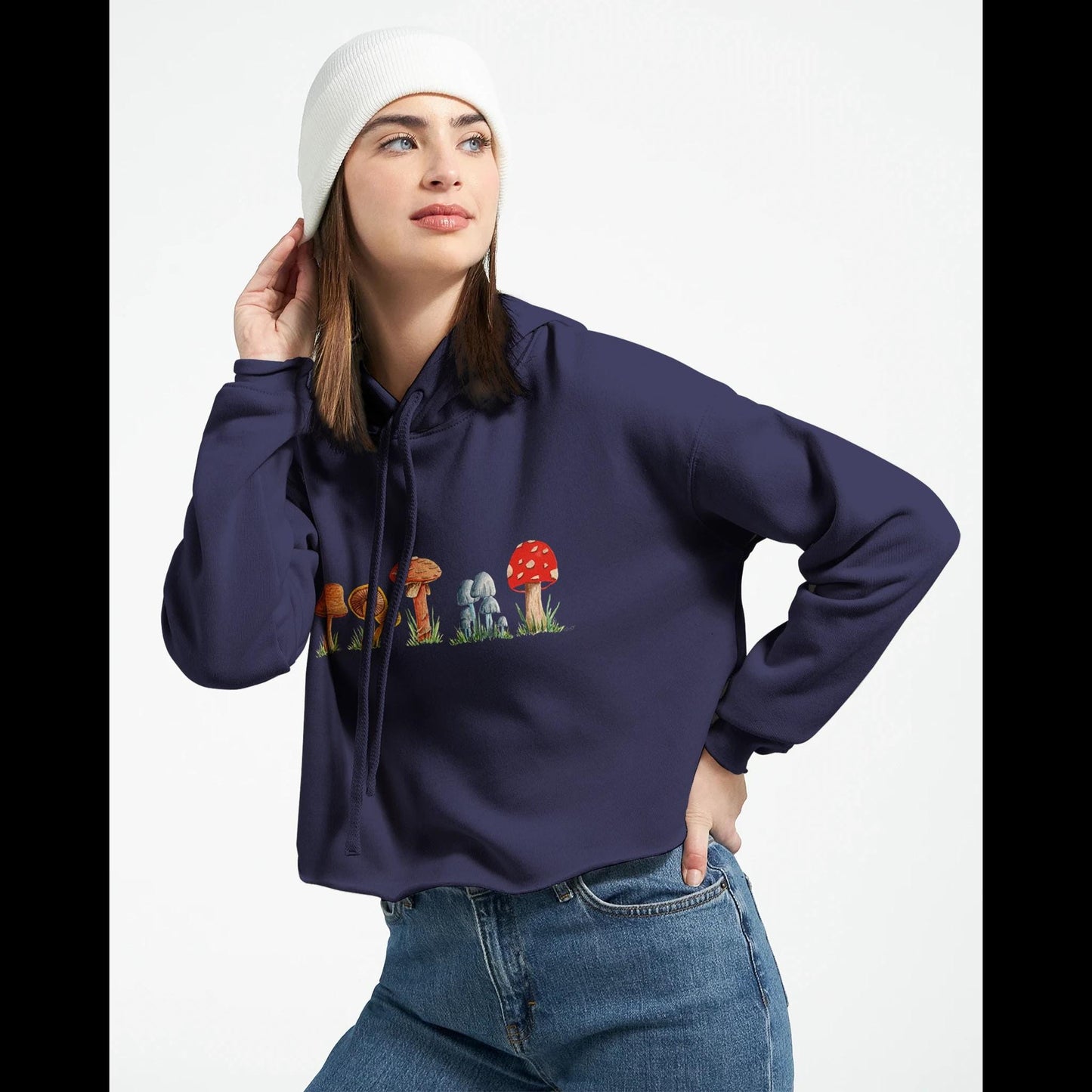 Mushroom Women's Cropped Hoodie | Bella + Canvas 7502 - The Watercolor Nest