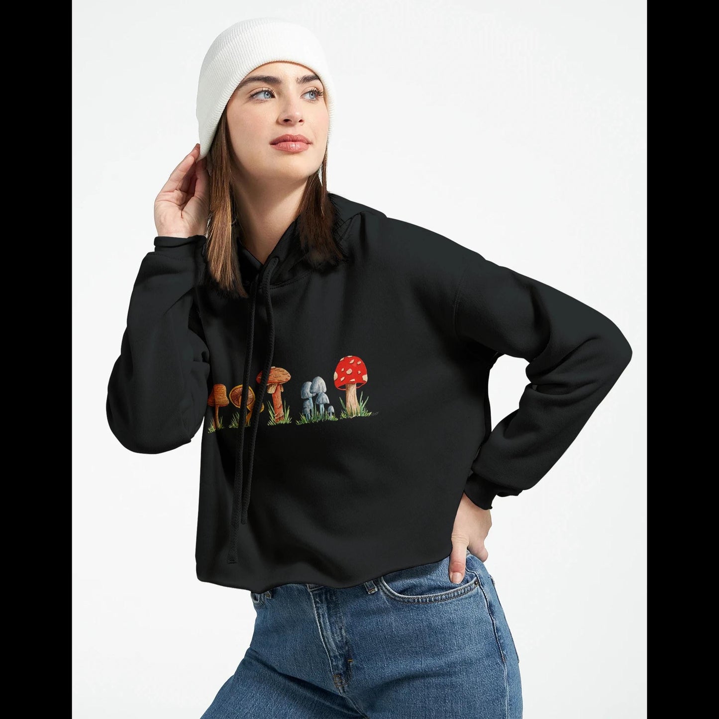 Mushroom Women's Cropped Hoodie | Bella + Canvas 7502 - The Watercolor Nest