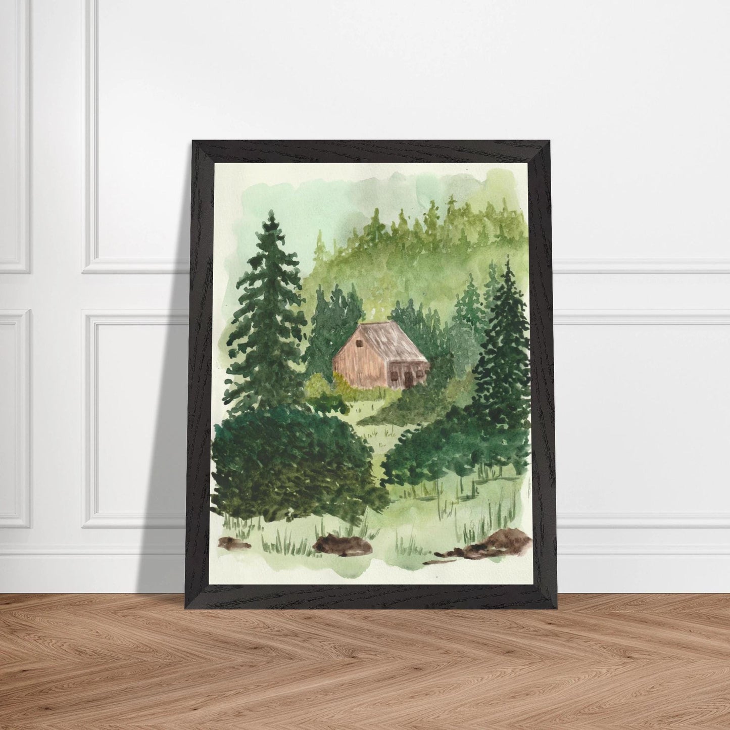 Maine Cabin | Wooden Framed Poster with Museum - Quality Matte Paper 11x14″ - The Watercolor Nest