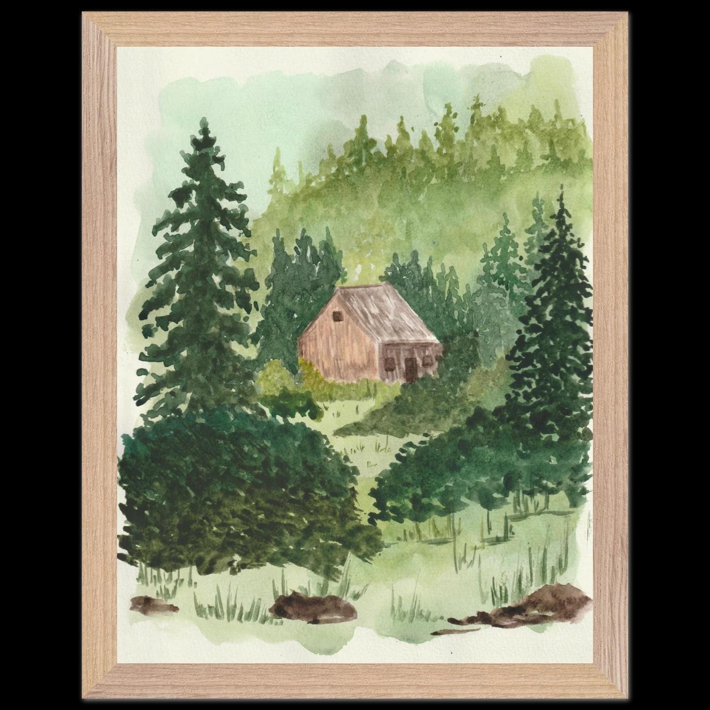 Maine Cabin | Wooden Framed Poster with Museum - Quality Matte Paper 11x14″ - The Watercolor Nest