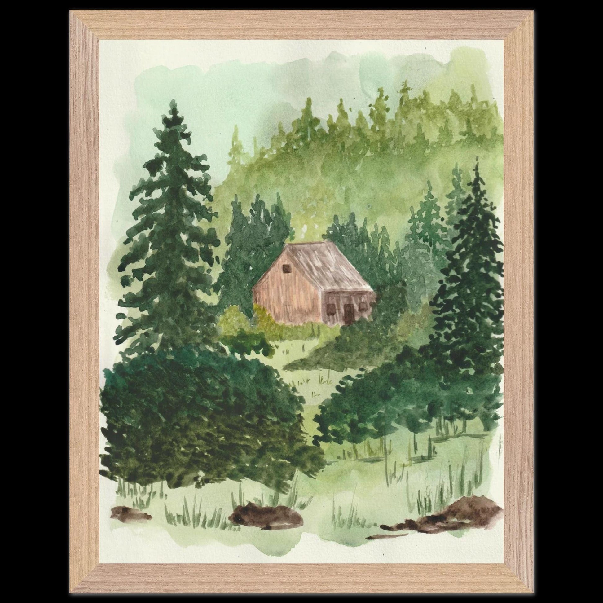 Maine Cabin | Wooden Framed Poster with Museum - Quality Matte Paper 11x14″ - The Watercolor Nest