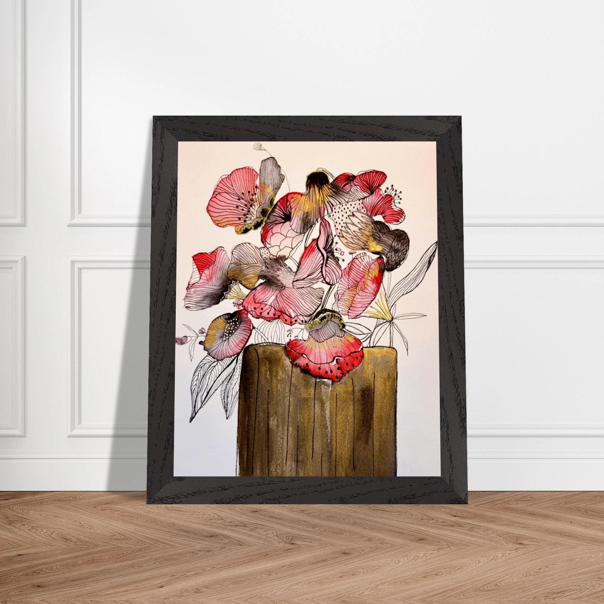 Robyn Flowers in Red - Wooden Framed Poster - The Watercolor Nest
