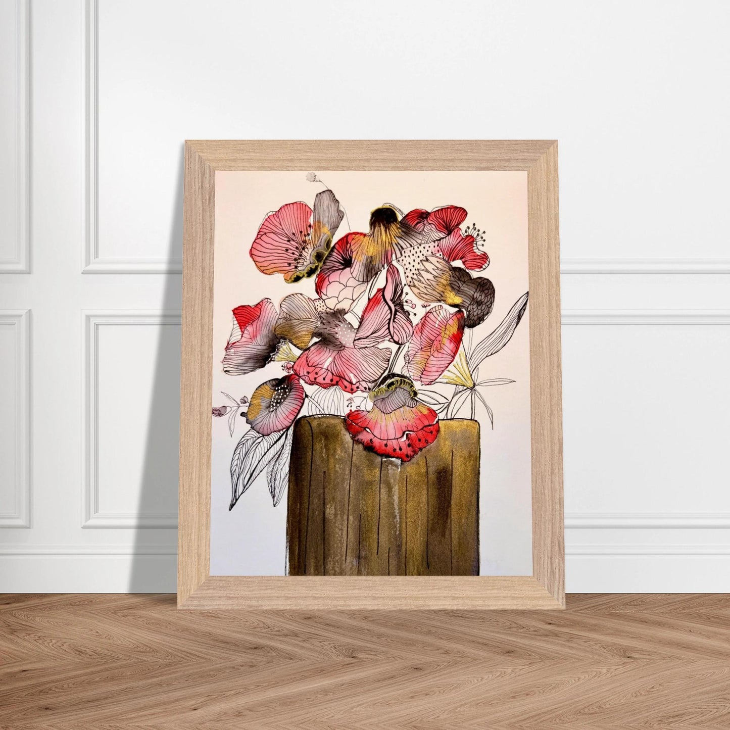Robyn Flowers in Red - Wooden Framed Poster - The Watercolor Nest