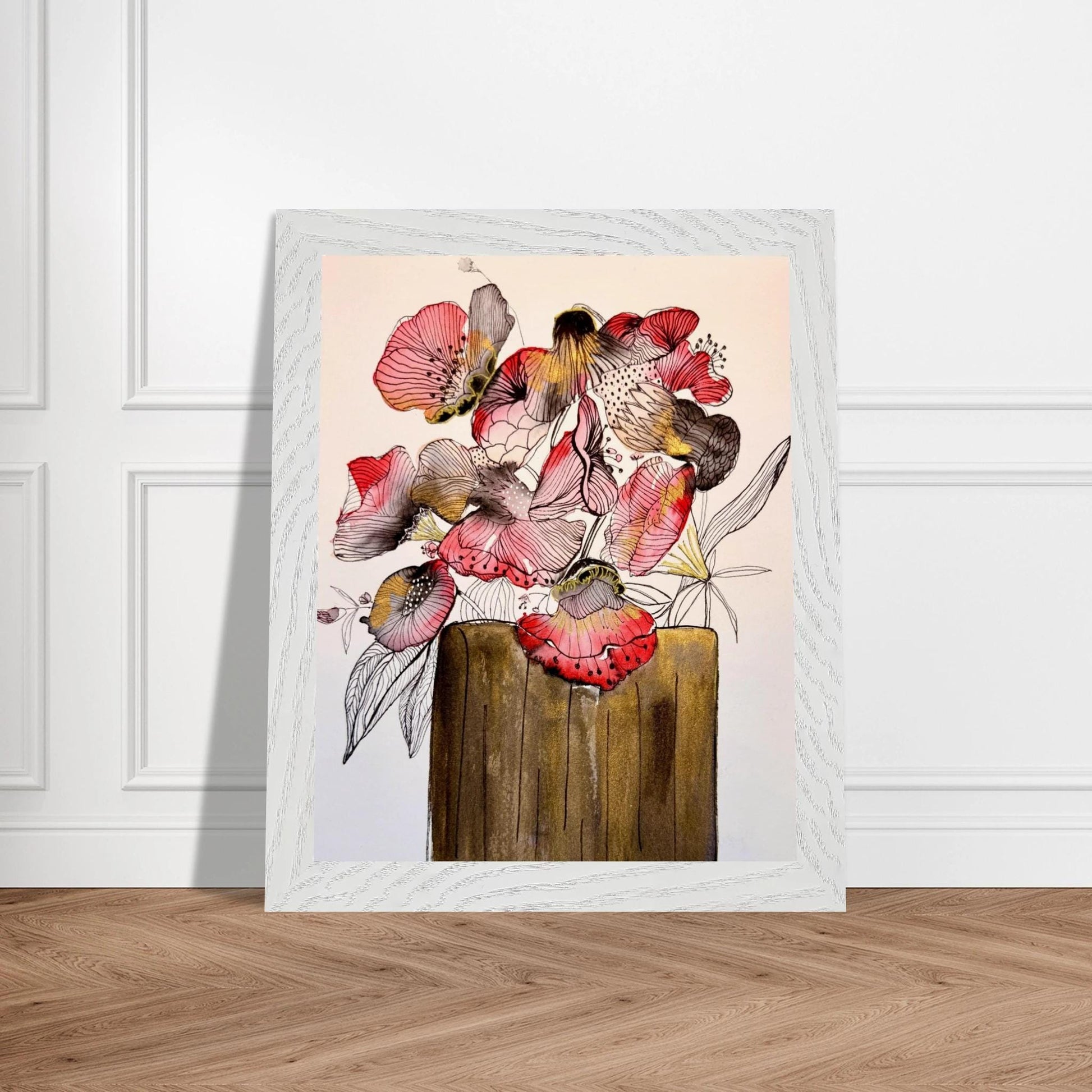 Robyn Flowers in Red - Wooden Framed Poster - The Watercolor Nest