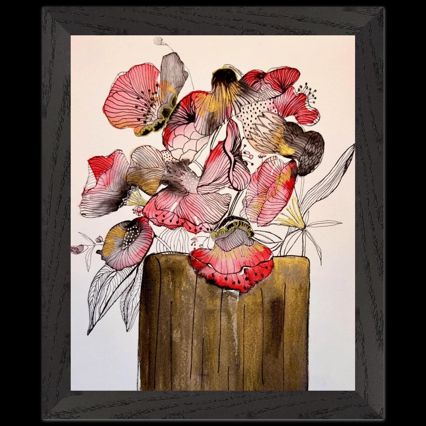 Robyn Flowers in Red - Wooden Framed Poster - The Watercolor Nest