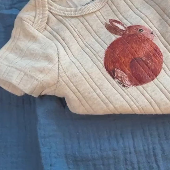 Baby bodysuit bunny, organic cotton infant outfit, baby shower present, coming home from hospital outfit, monthly milestone romper