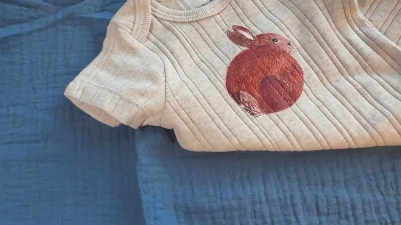 Baby bodysuit bunny, organic cotton infant outfit, baby shower present, coming home from hospital outfit, monthly milestone romper